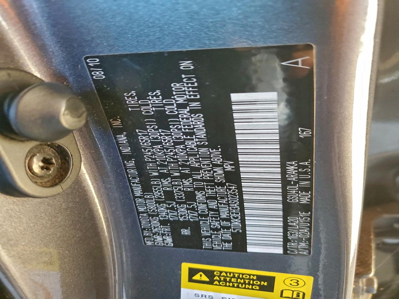 2010 Toyota Highlander Se VIN: 5TDKK3EH3AS023547 Lot: 92766535