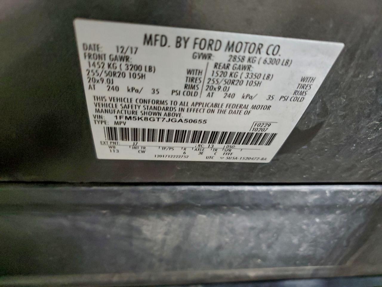 2018 Ford Explorer Sport VIN: 1FM5K8GT7JGA50655 Lot: 94466445