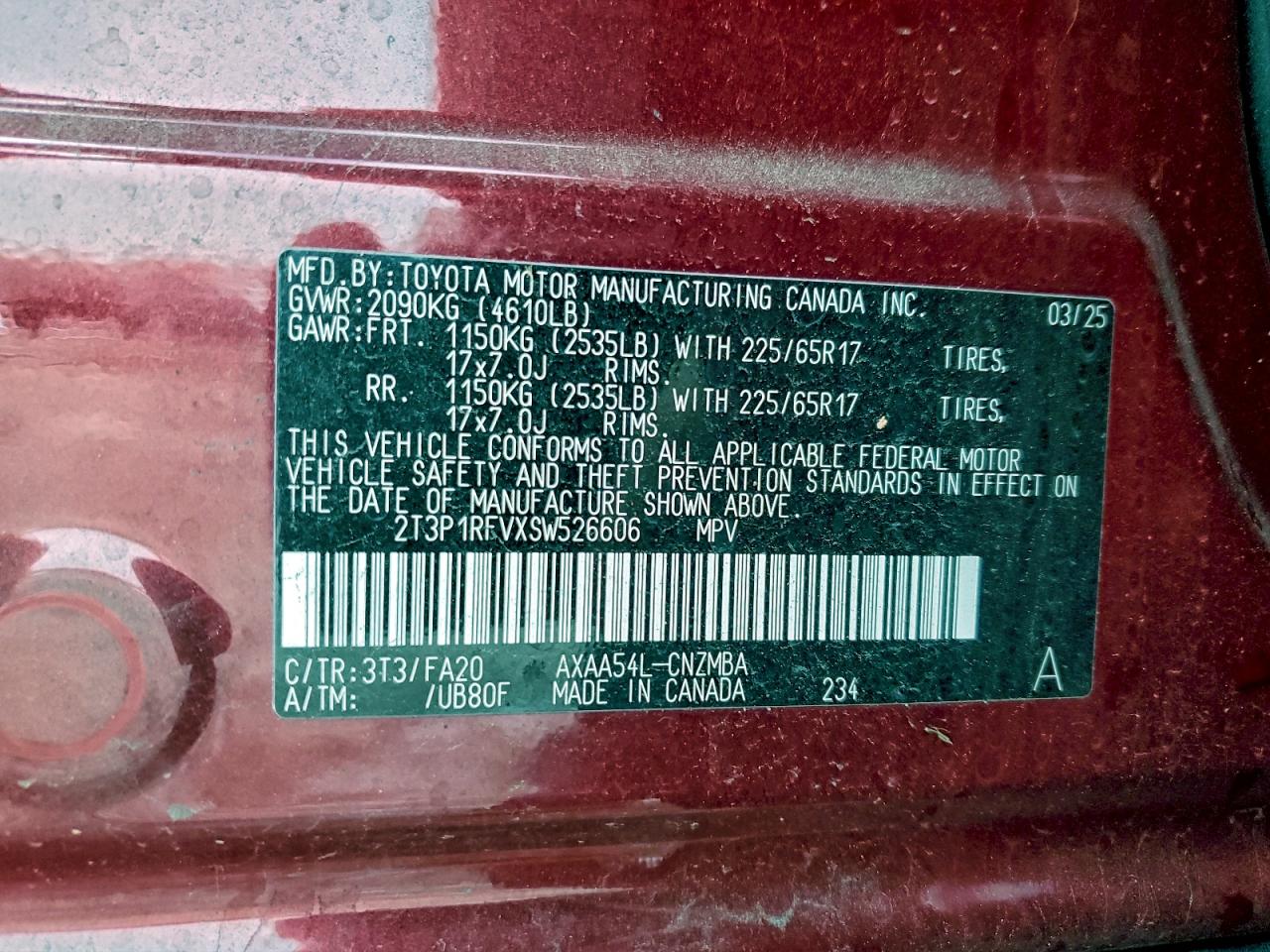 2025 Toyota Rav4 Xle VIN: 2T3P1RFVXSW526606 Lot: 94761165