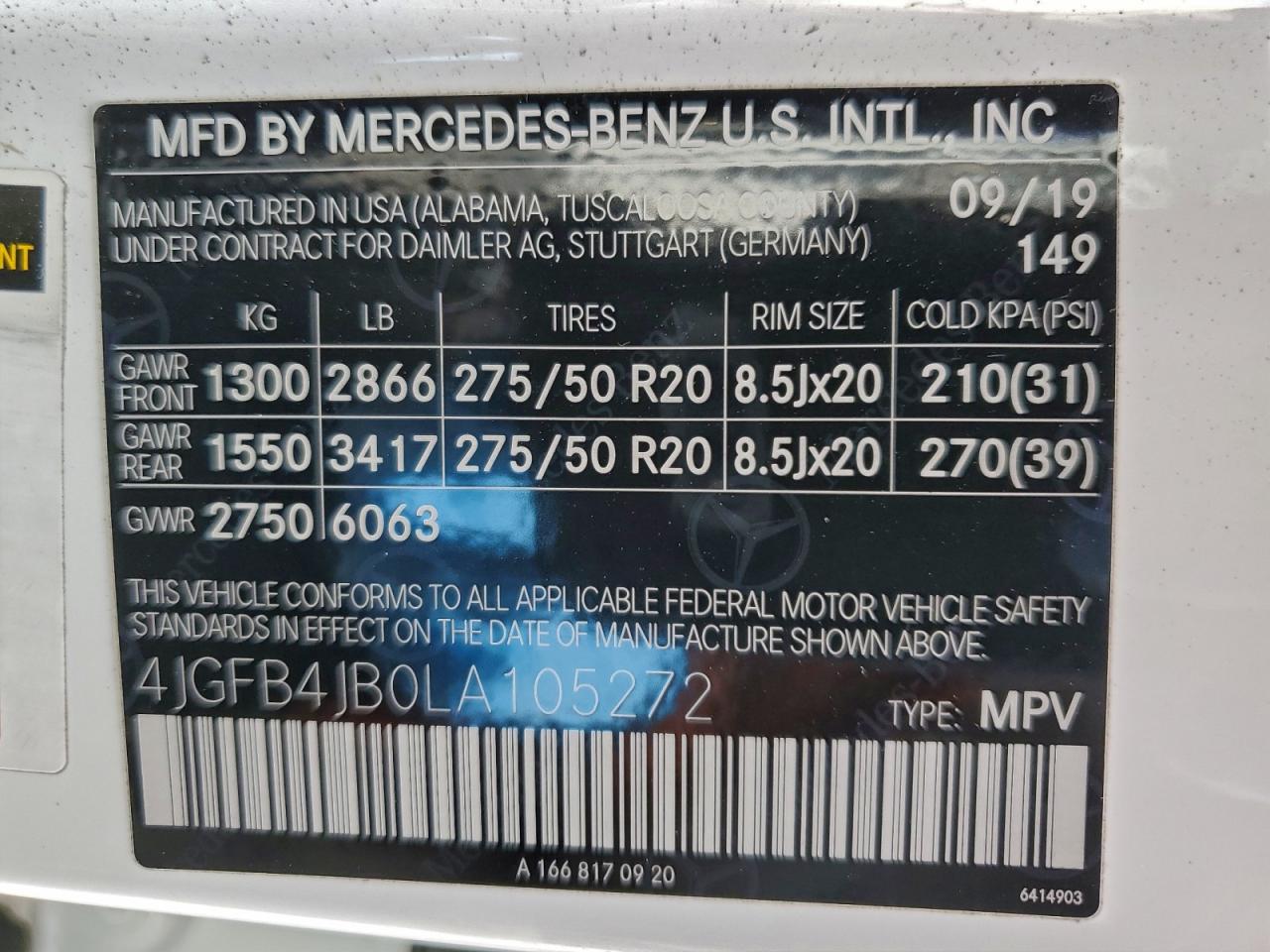 2020 Mercedes-Benz Gle 350 VIN: 4JGFB4JB0LA105272 Lot: 96106055