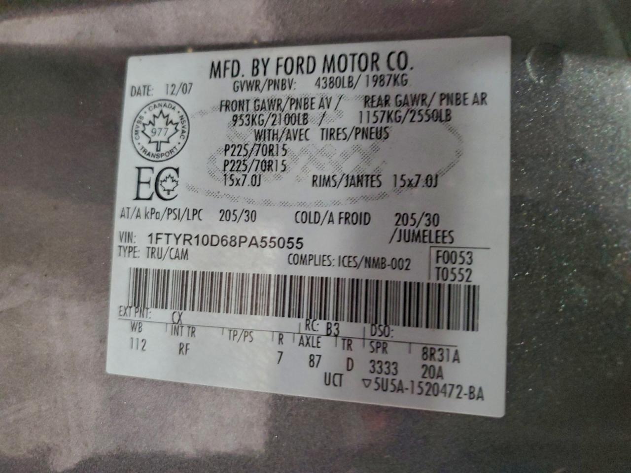 2008 Ford Ranger VIN: 1FTYR10D68PA55055 Lot: 94582585