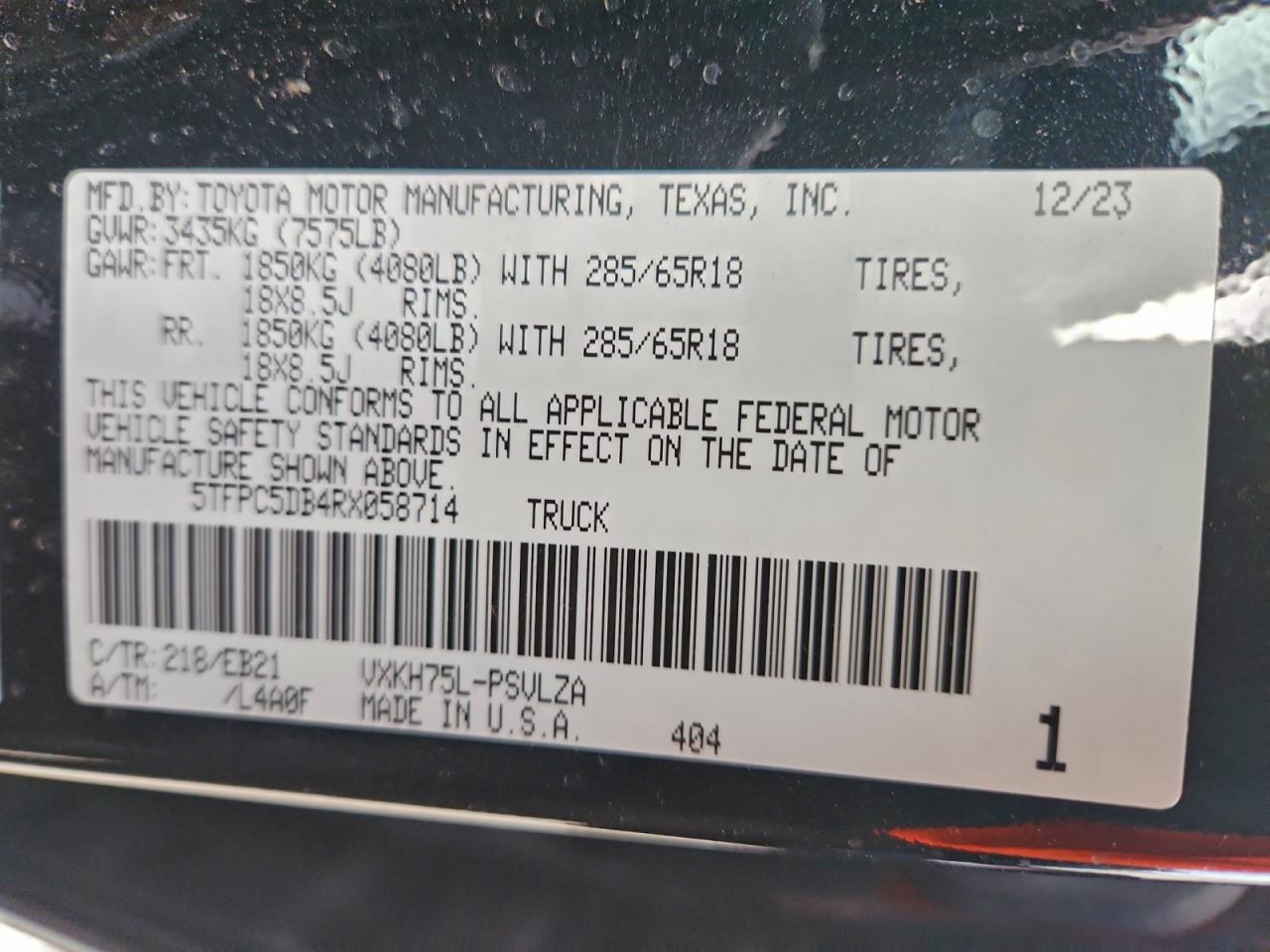 2024 Toyota Tundra Crewmax Limited VIN: 5TFPC5DB4RX058714 Lot: 95524305