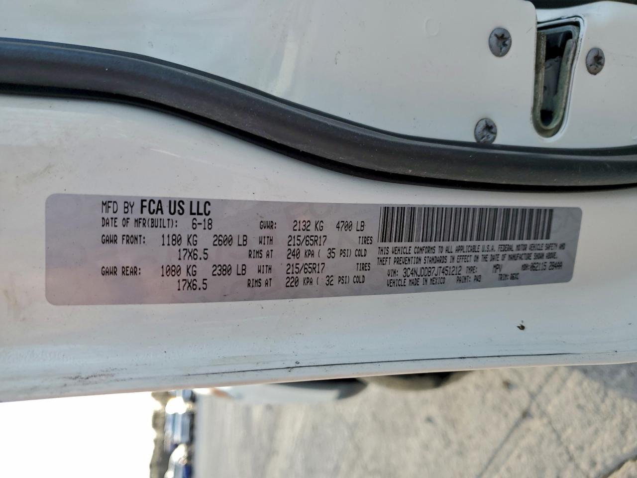 2018 Jeep Compass Trailhawk VIN: 3C4NJDDB7JT451212 Lot: 95083565