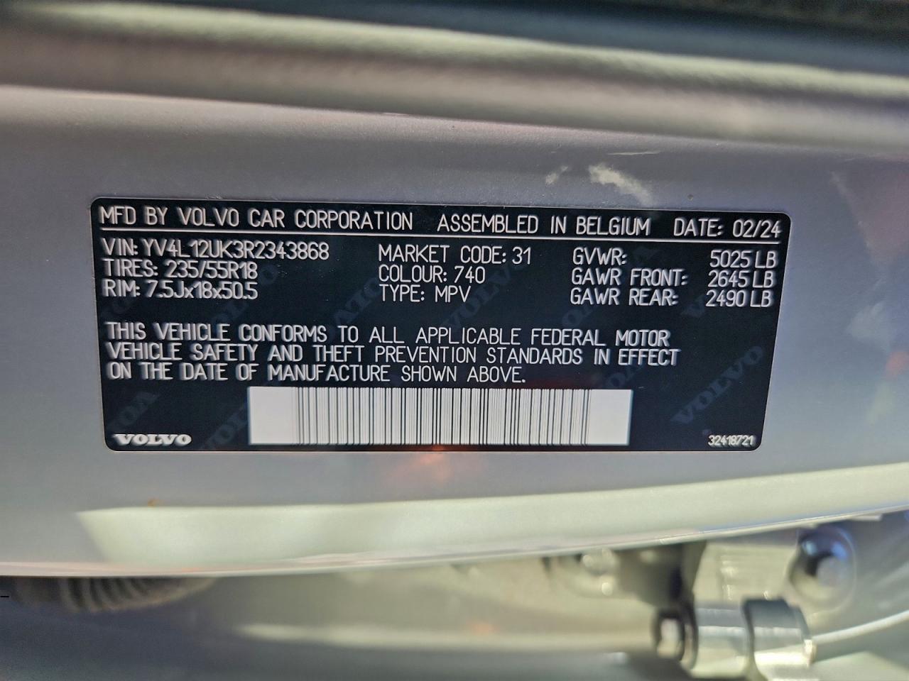 2024 Volvo Xc40 Core VIN: YV4L12UK3R2343868 Lot: 96527255