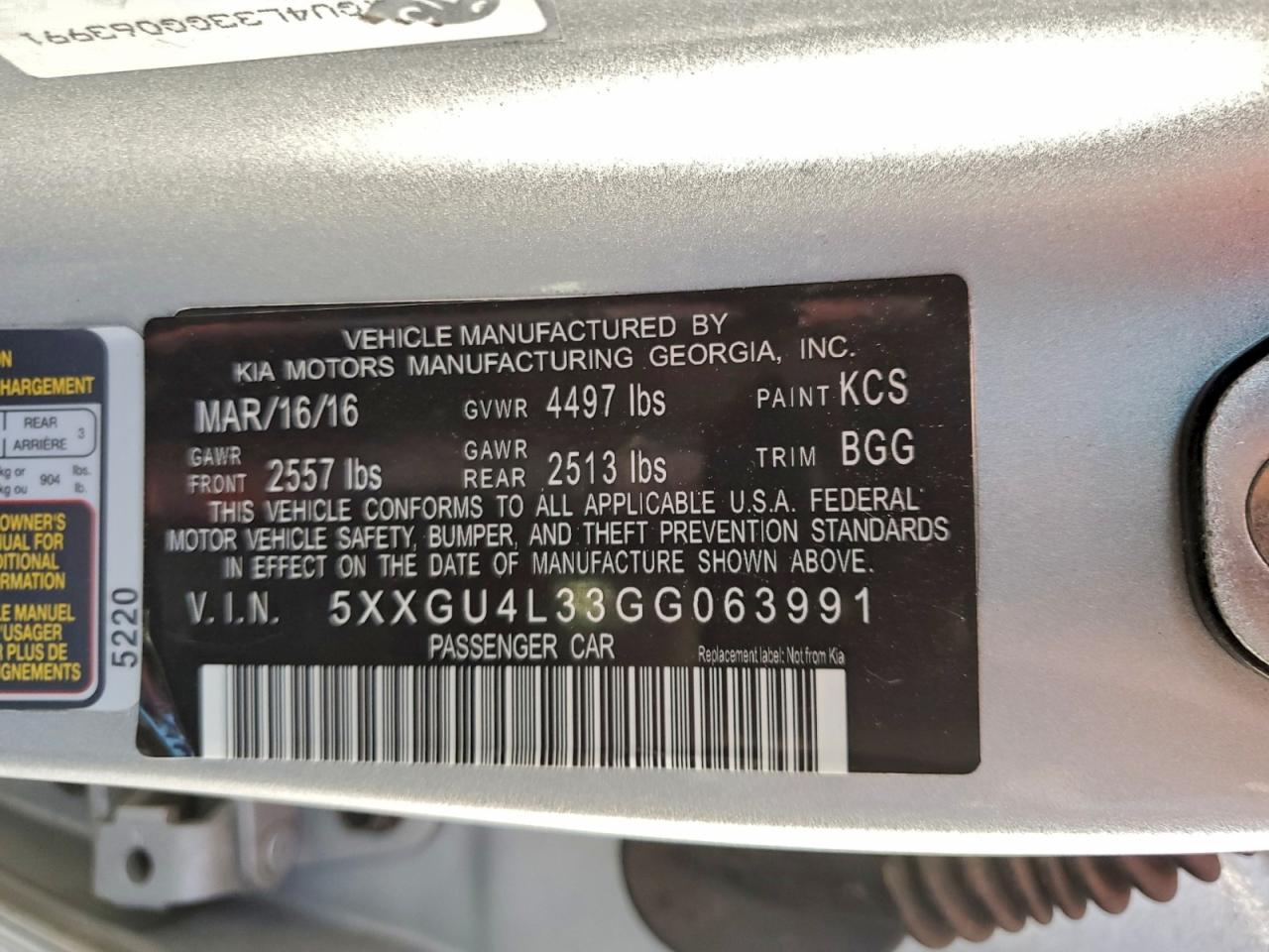 2016 Kia Optima Ex VIN: 5XXGU4L33GG063991 Lot: 97235045