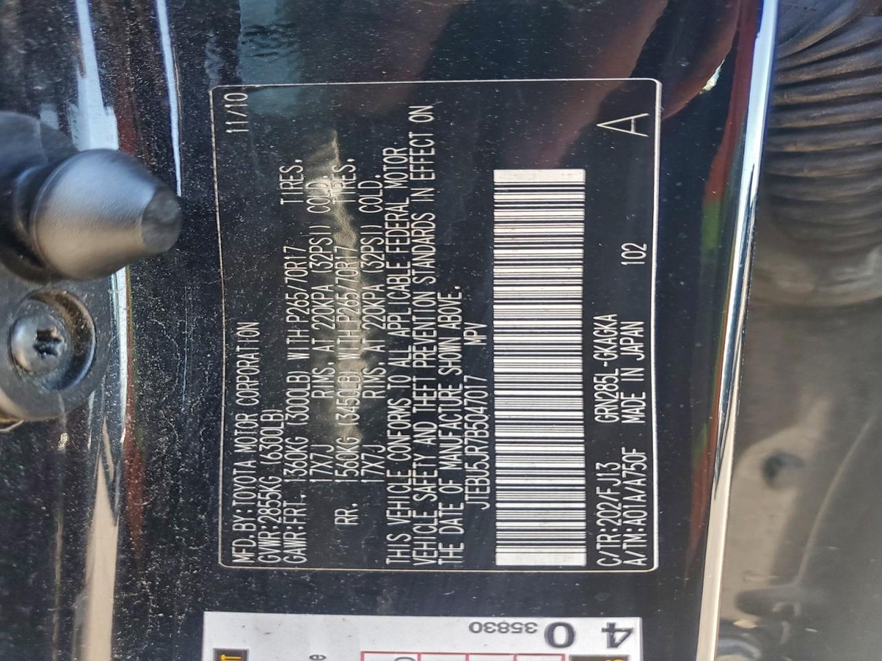 2011 Toyota 4Runner Sr5 VIN: JTEBU5JR7B5047017 Lot: 94188385