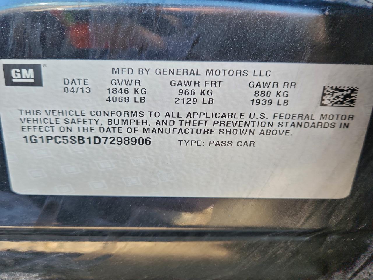 2013 Chevrolet Cruze Lt VIN: 1G1PC5SB1D7298906 Lot: 94531845