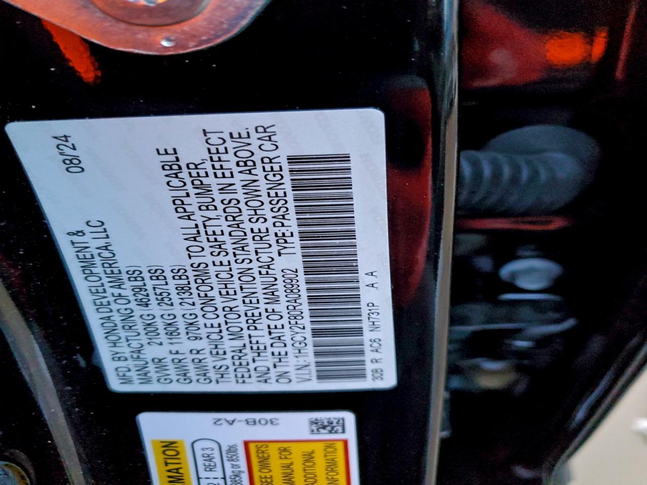 2024 Honda Accord Touring Hybrid VIN: 1HGCY2F80RA089902 Lot: 94873195