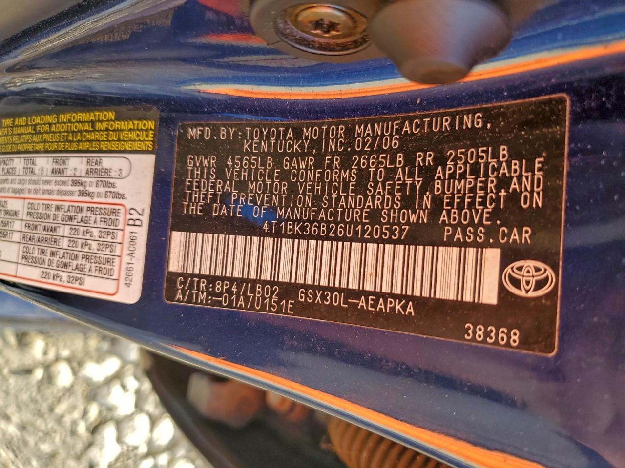 2006 Toyota Avalon Xl VIN: 4T1BK36B26U120537 Lot: 95554685