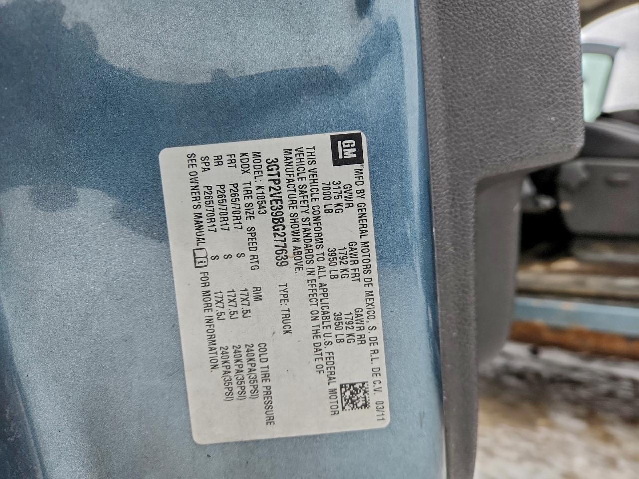 2011 GMC Sierra K1500 Sle VIN: 3GTP2VE39BG277639 Lot: 95487755