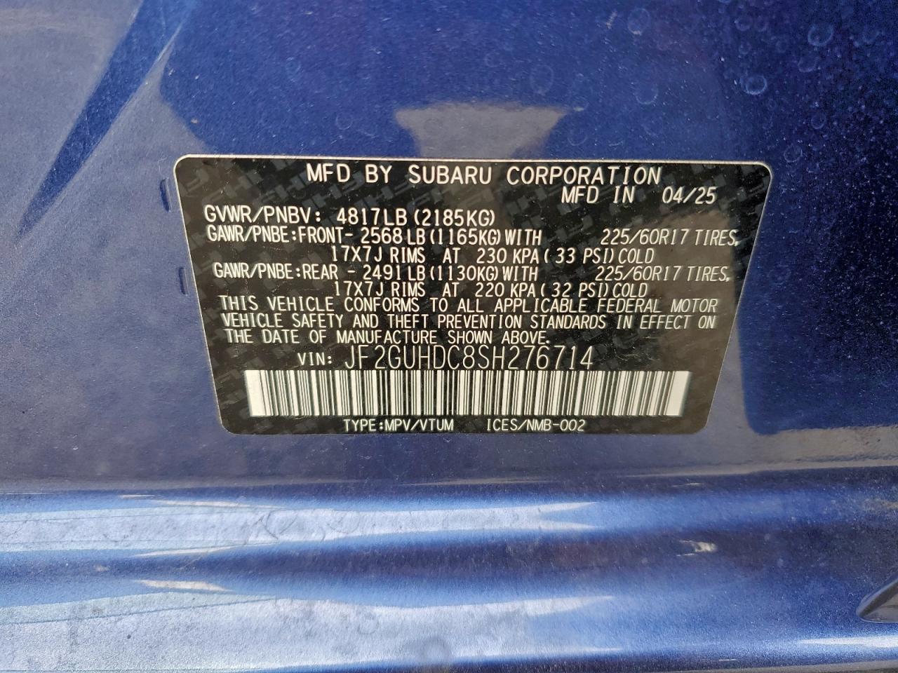 2025 Subaru Crosstrek Premium VIN: JF2GUHDC8SH276714 Lot: 95844195