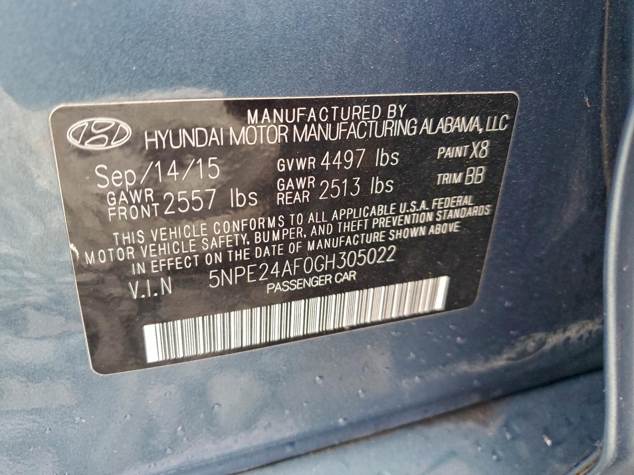 2016 Hyundai Sonata Se VIN: 5NPE24AF0GH305022 Lot: 95244685