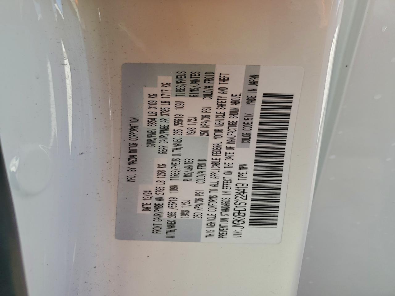 2025 Mazda Cx-90 Preferred VIN: JM3KKBHD1S1224419 Lot: 97716665