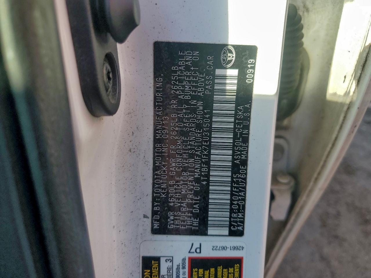 2014 Toyota Camry L VIN: 4T1BF1FK7EU315041 Lot: 96341945