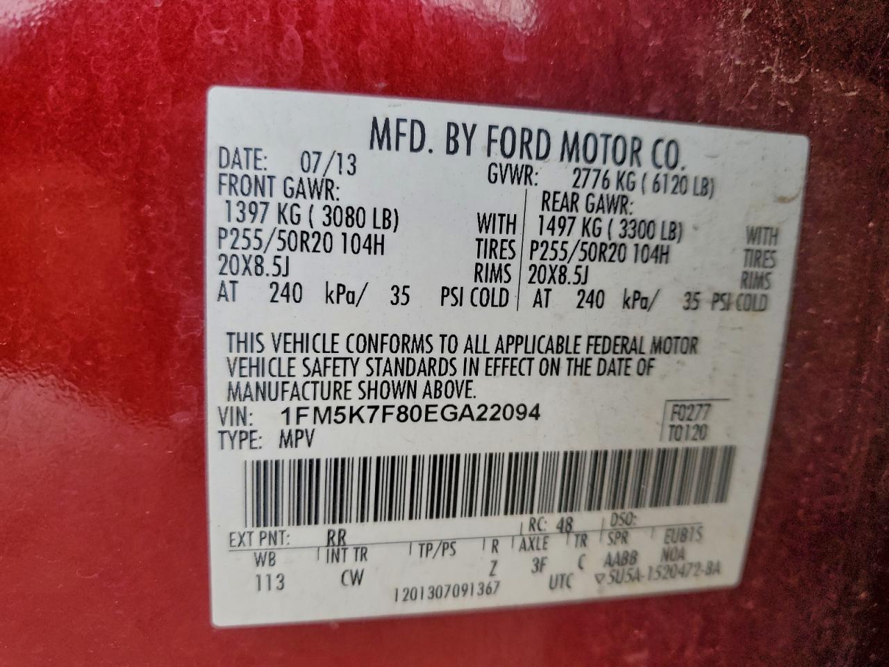 2014 Ford Explorer Limited VIN: 1FM5K7F80EGA22094 Lot: 97223065