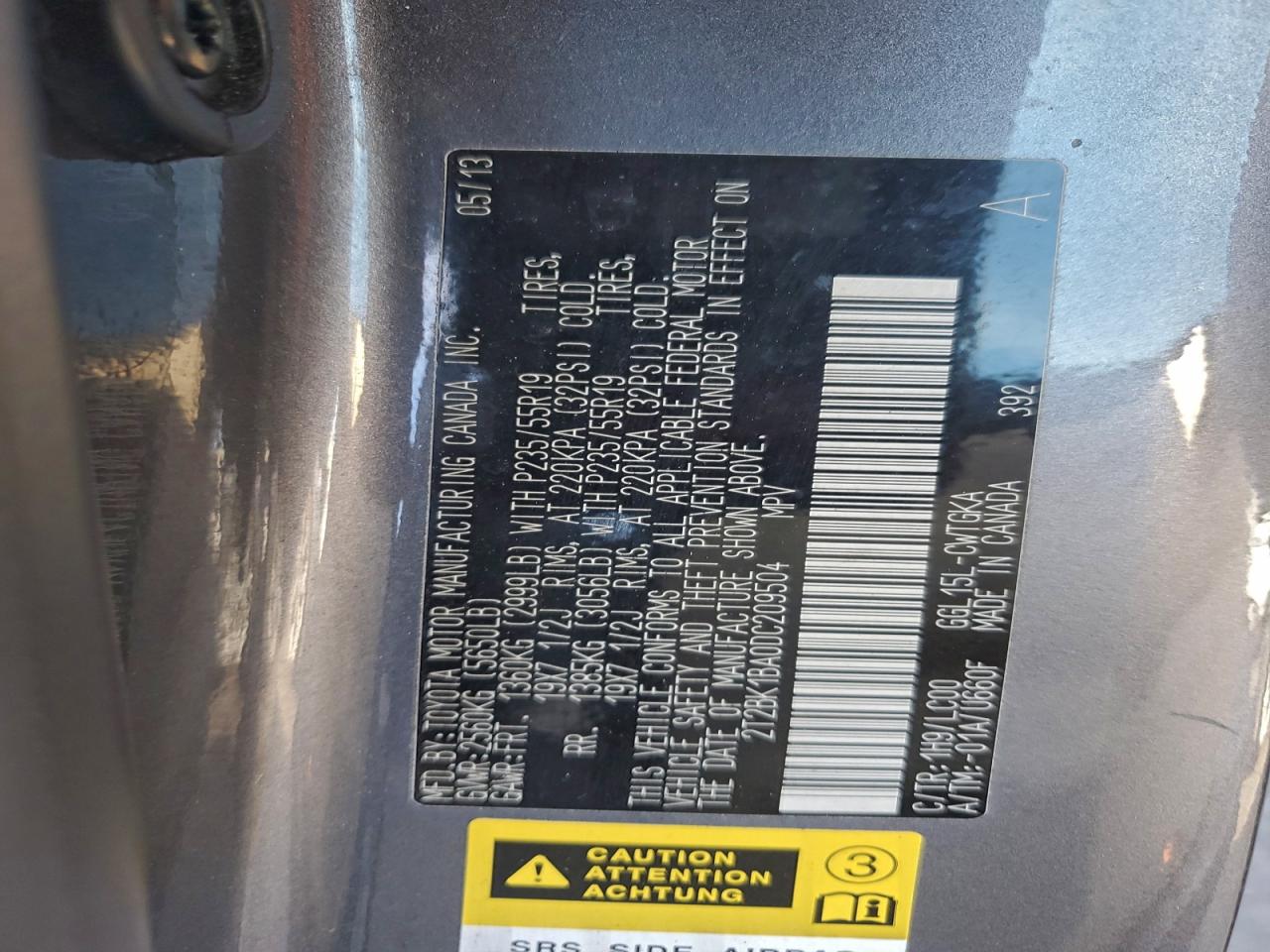 2013 Lexus Rx 350 Base VIN: 2T2BK1BA0DC209504 Lot: 96072185