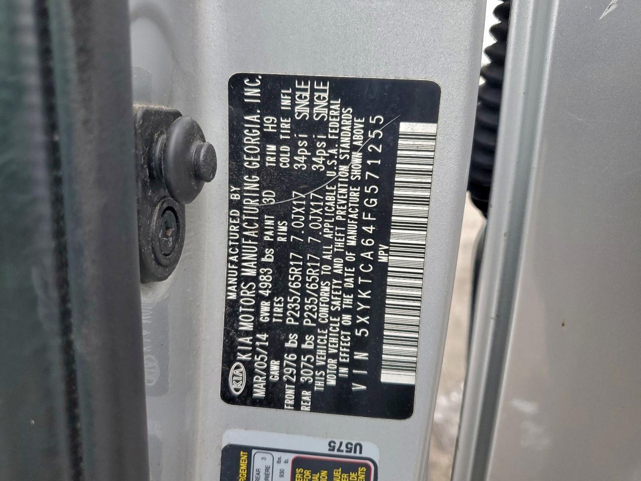 2015 Kia Sorento Lx VIN: 5XYKTCA64FG571255 Lot: 94846435