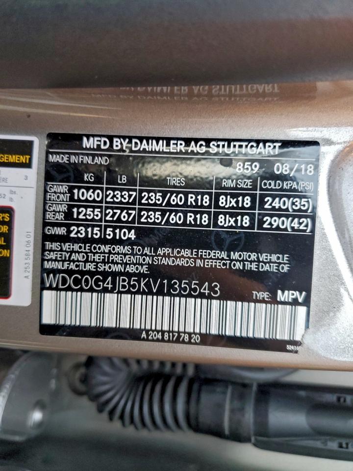 2019 Mercedes-Benz Glc 300 VIN: WDC0G4JB5KV135543 Lot: 94929205