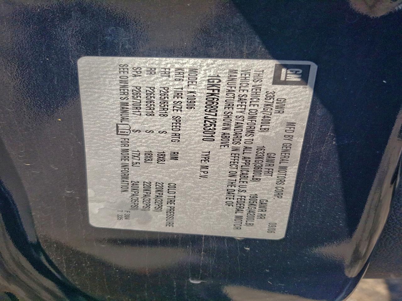2007 GMC Yukon Xl Denali VIN: 1GKFK66897J253010 Lot: 95120985
