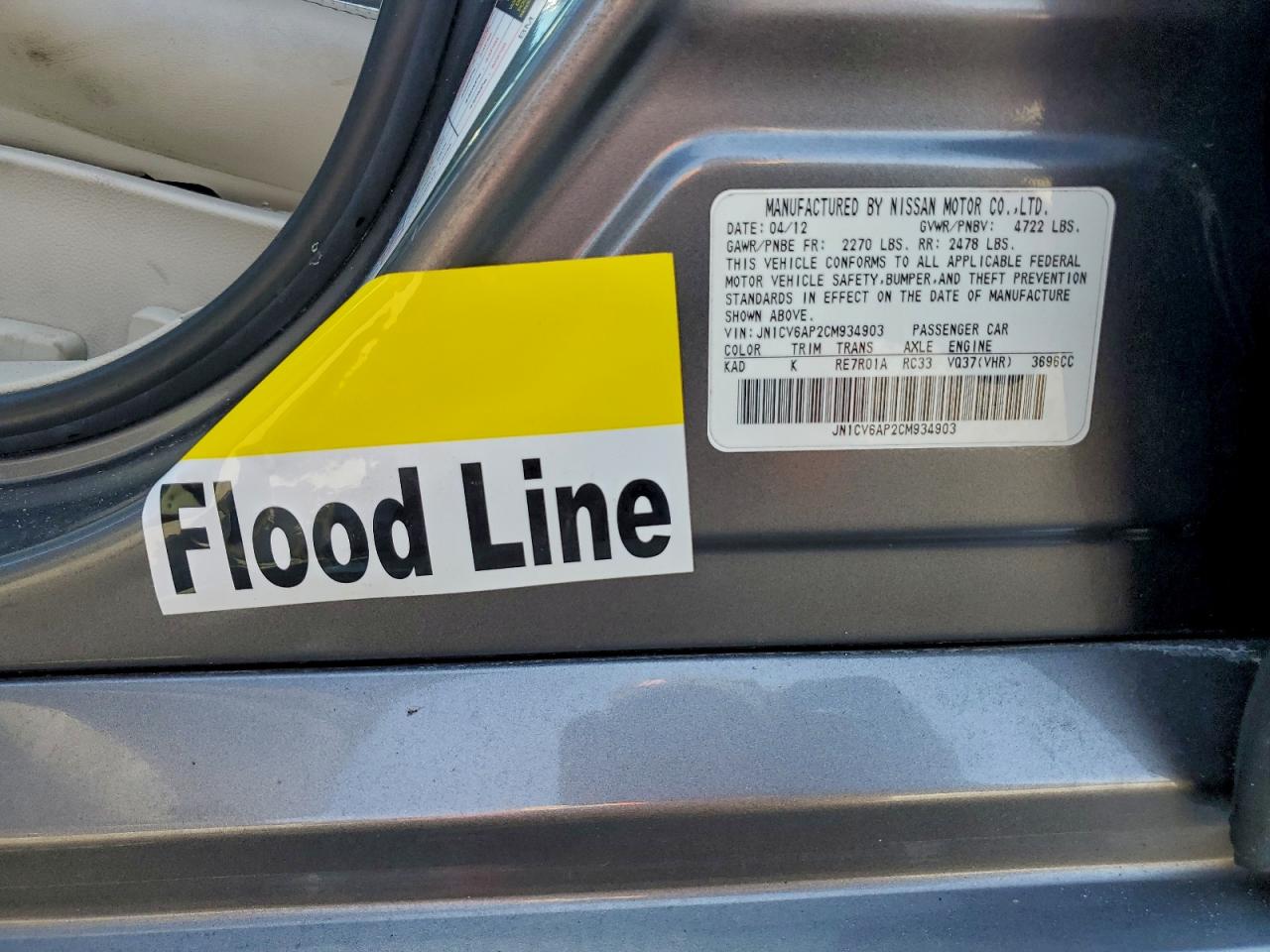 2012 Infiniti G37 Base VIN: JN1CV6AP2CM934903 Lot: 95114325