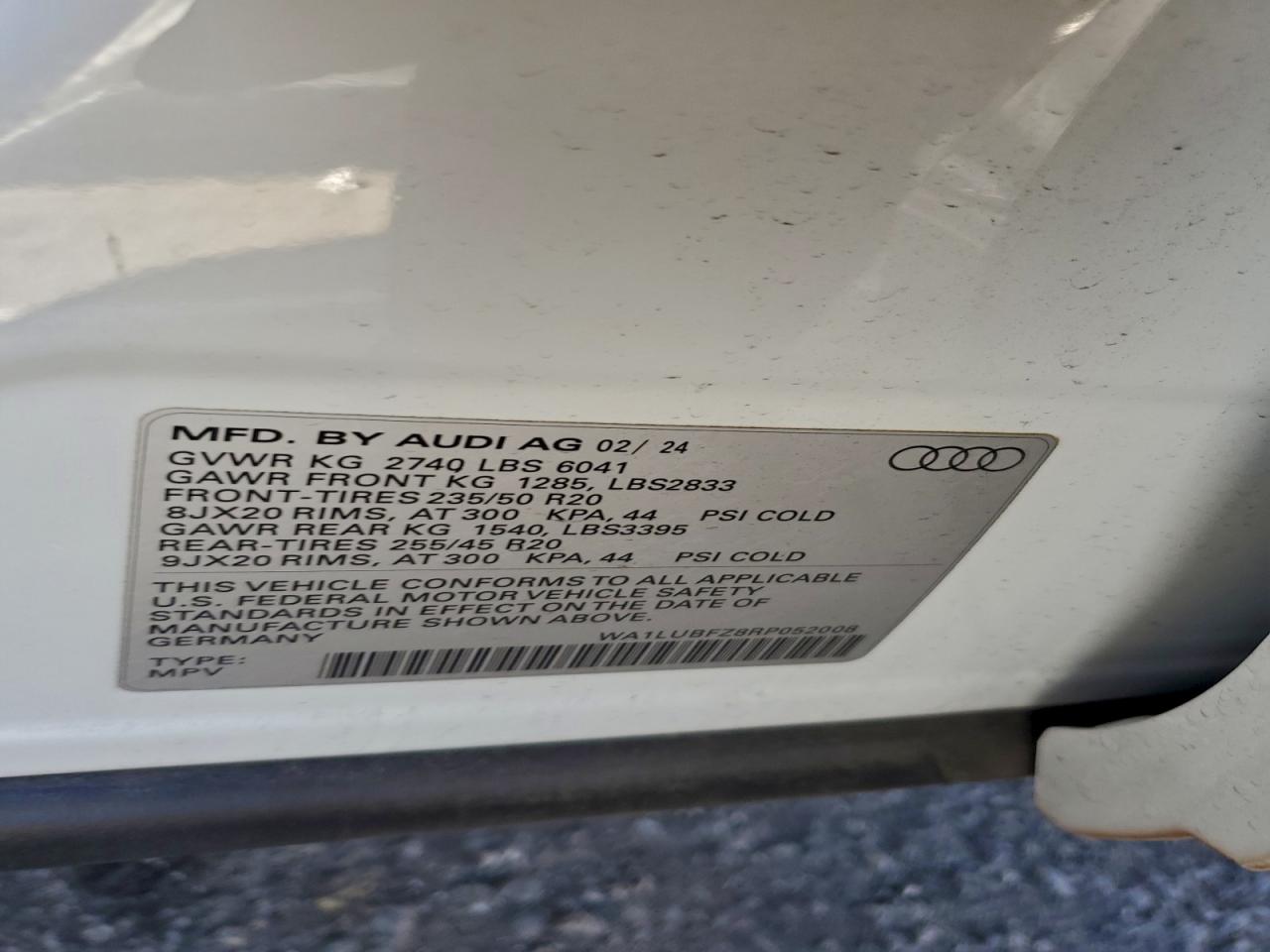 2024 Audi Q4 E-Tron Premium Plus VIN: WA1LUBFZ8RP052008 Lot: 94782235