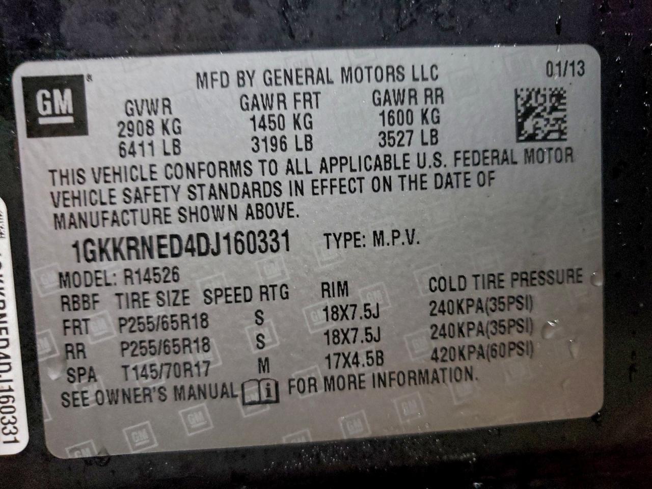 2013 GMC Acadia Sle VIN: 1GKKRNED4DJ160331 Lot: 94873975