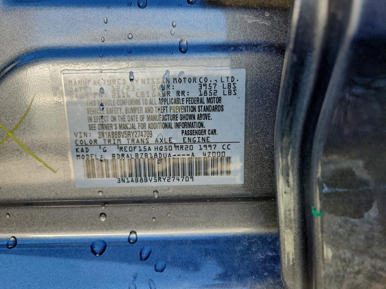 2024 Nissan Sentra S VIN: 3N1AB8BV5RY274709 Lot: 94373975