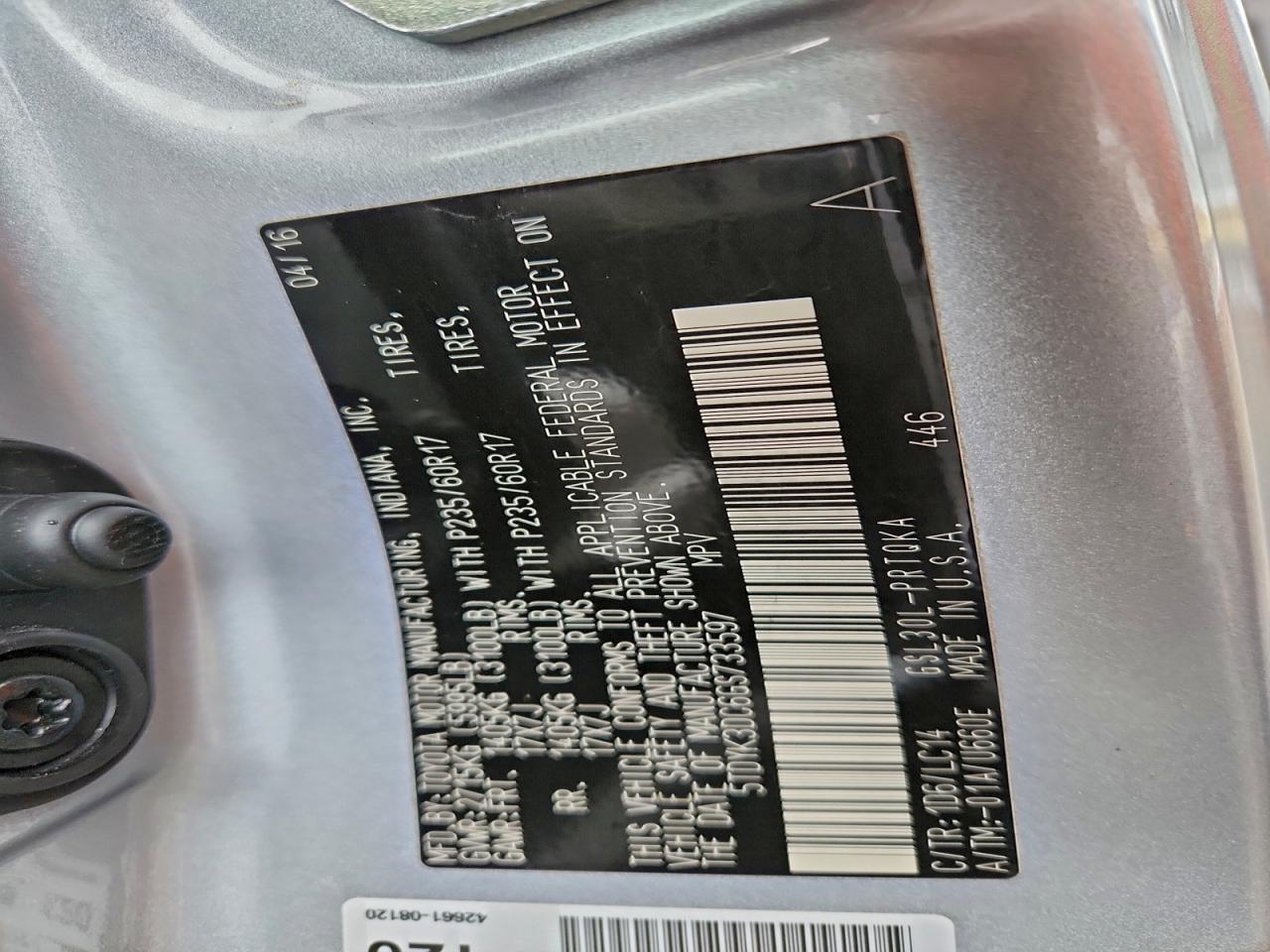 2016 Toyota Sienna Xle VIN: 5TDYK3DC6GS733597 Lot: 94453025