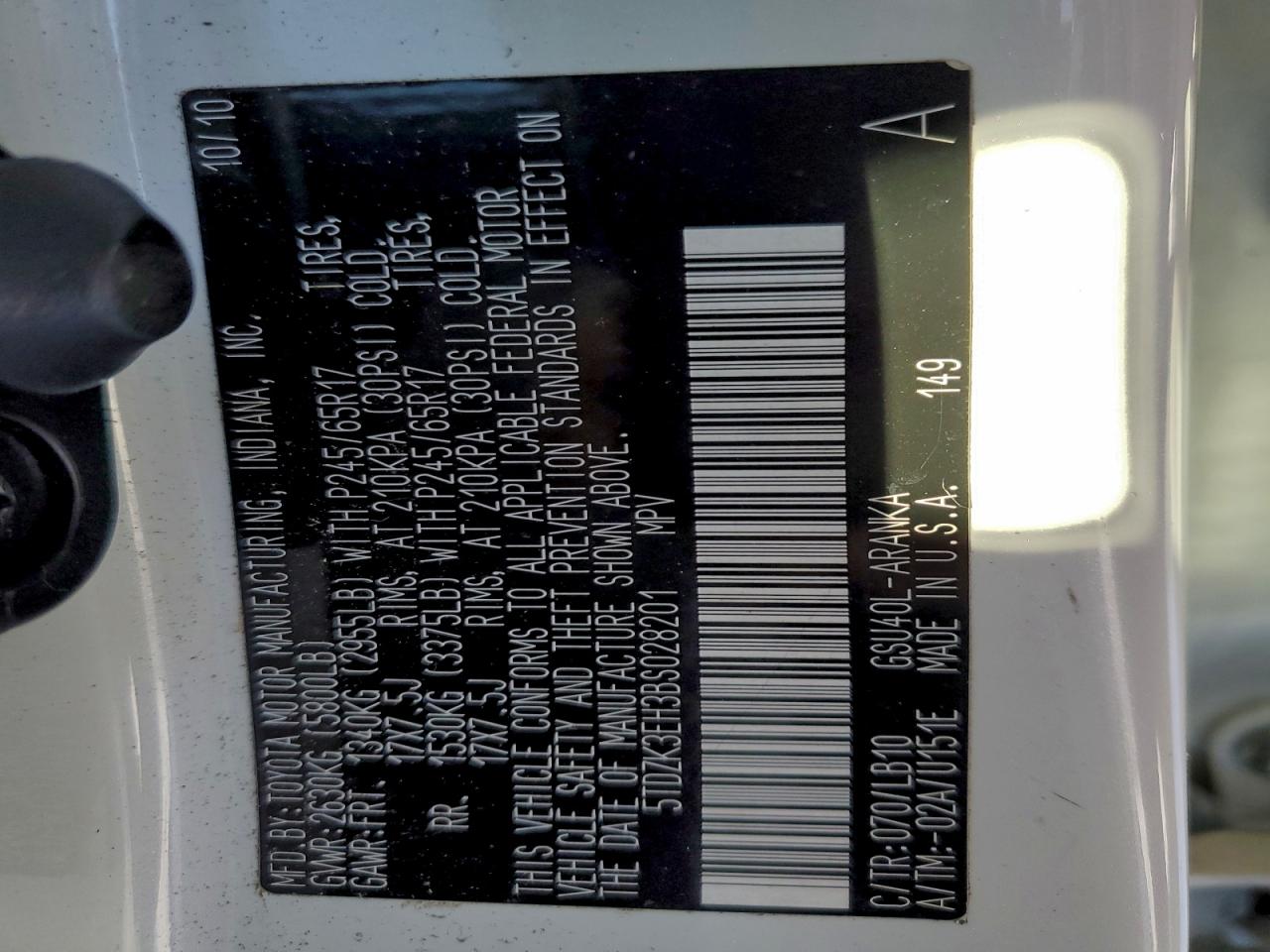 2011 Toyota Highlander Base VIN: 5TDZK3EH3BS028201 Lot: 96543385