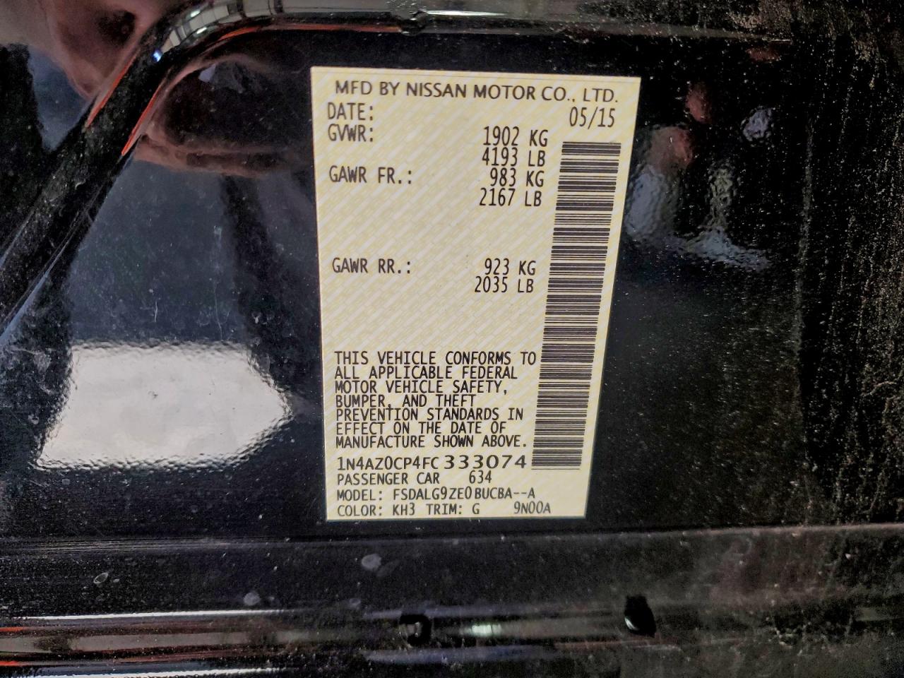 2015 Nissan Leaf S VIN: 1N4AZ0CP4FC333074 Lot: 95296585