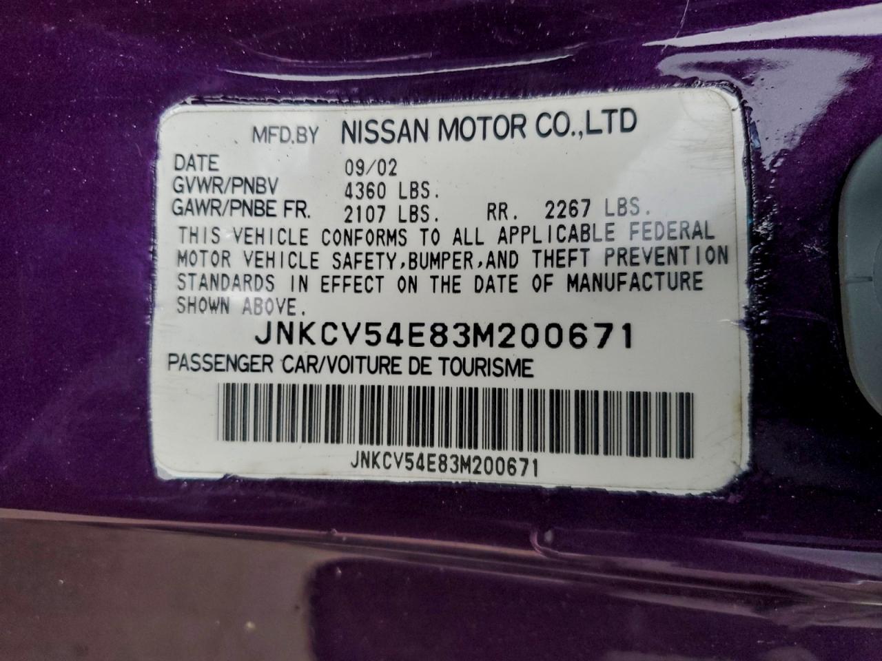 2003 Infiniti G35 VIN: JNKCV54E83M200671 Lot: 93990585