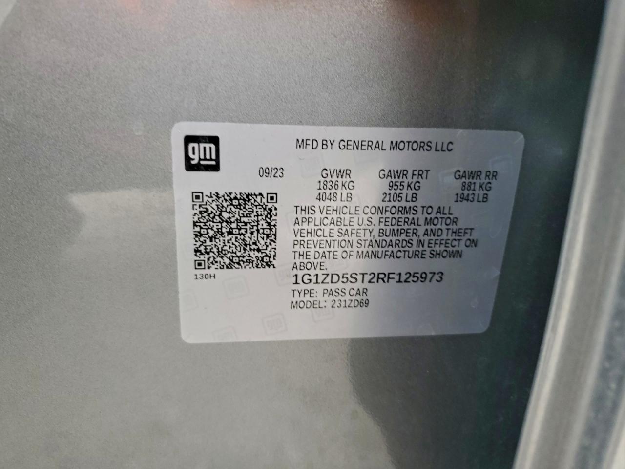 2024 Chevrolet Malibu Lt VIN: 1G1ZD5ST2RF125973 Lot: 97032355