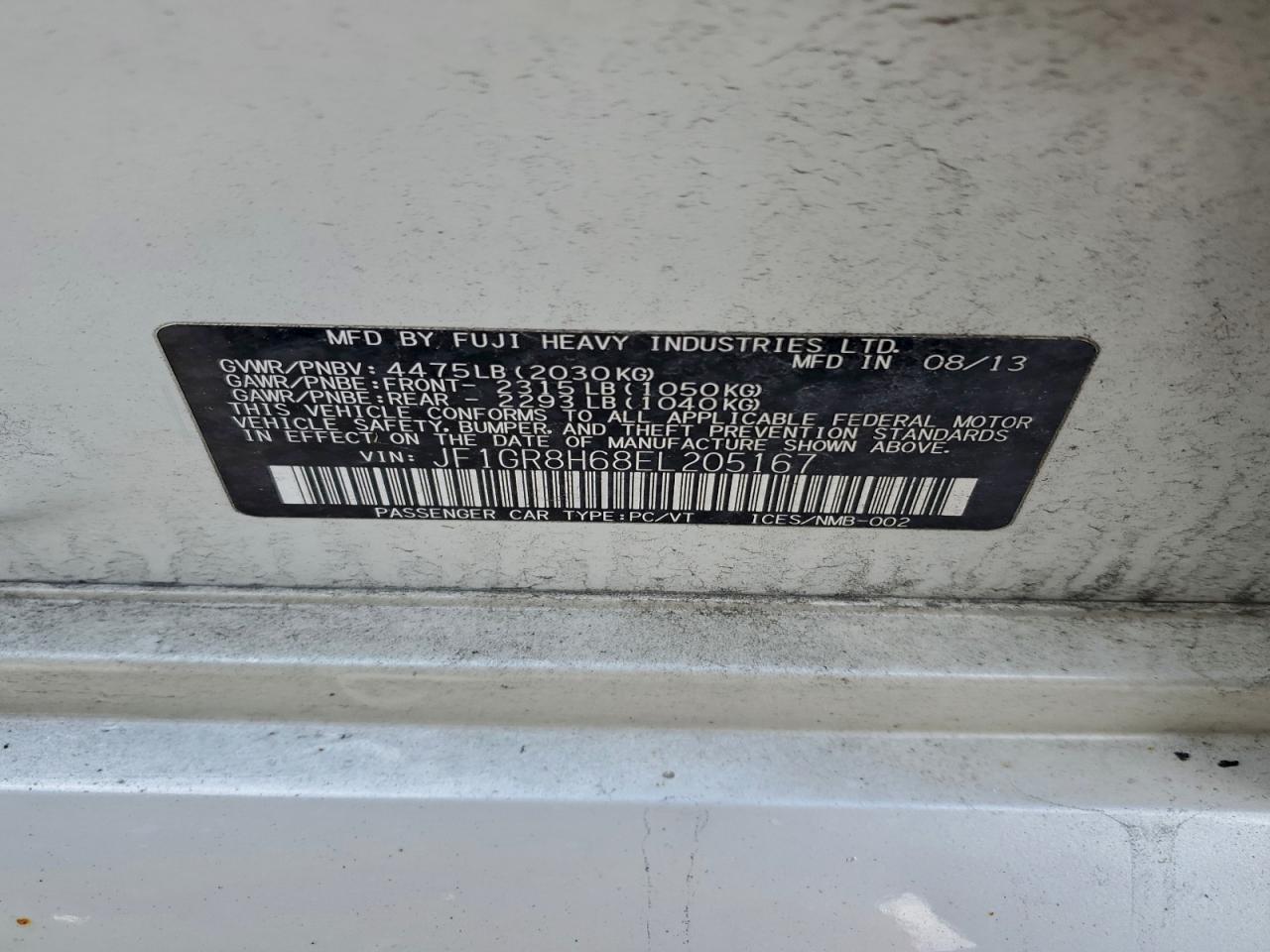 2014 Subaru Impreza Wrx Sti VIN: JF1GR8H68EL205167 Lot: 95759825