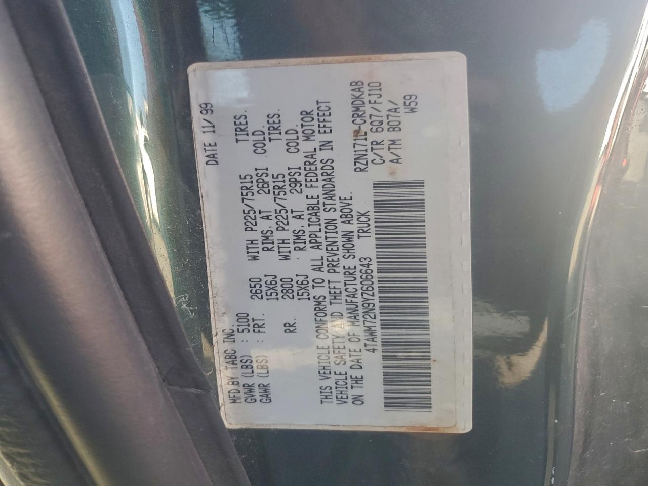 2000 Toyota Tacoma Xtracab VIN: 4TAWM72N9YZ606643 Lot: 94773105