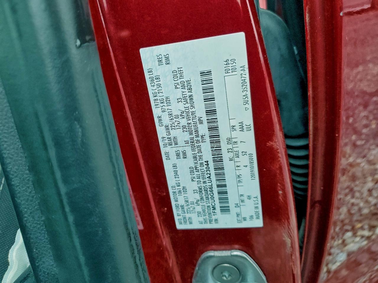 2020 Ford Escape Se VIN: 1FMCU0G66LUA23044 Lot: 94762635