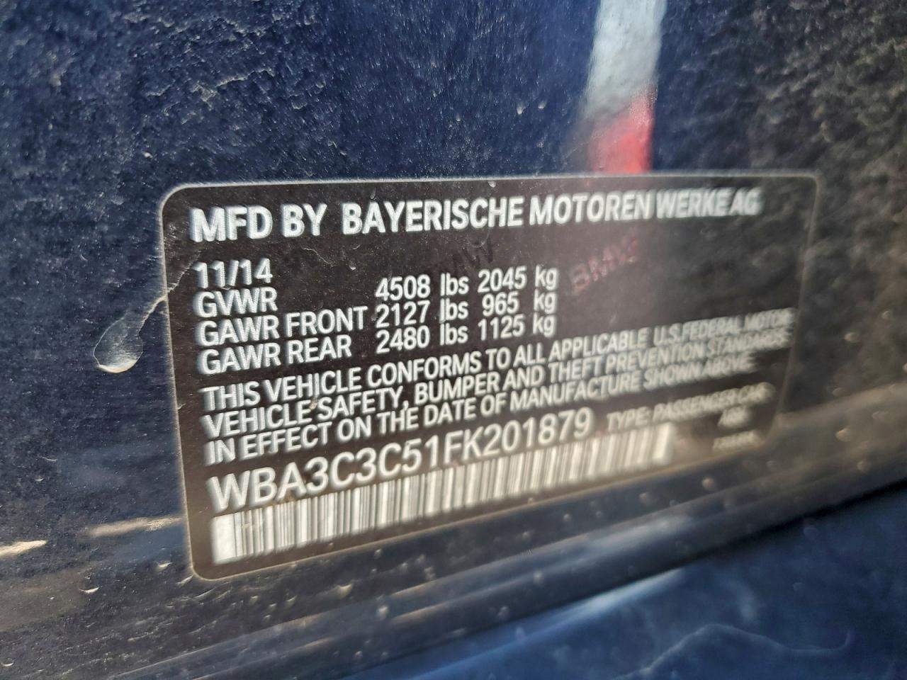 2015 BMW 320 I xDrive VIN: WBA3C3C51FK201879 Lot: 94886885