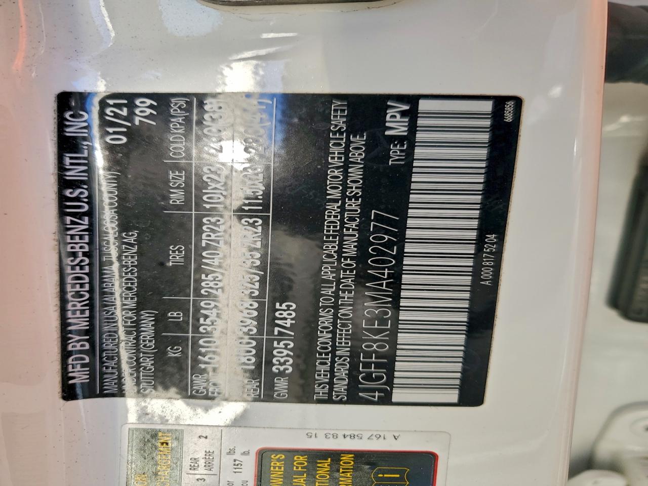 2021 Mercedes-Benz Gls 63 Amg 4Matic VIN: 4JGFF8KE3MA402977 Lot: 94962485