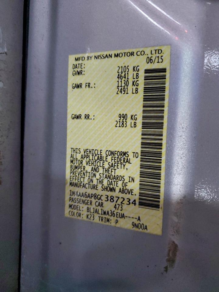 2016 Nissan Maxima 3.5S VIN: 1N4AA6AP8GC387234 Lot: 93289875