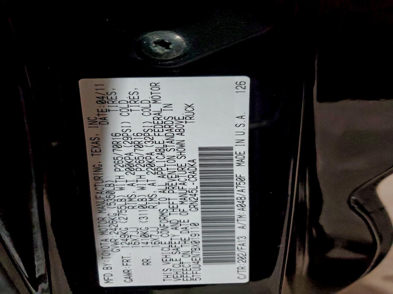 2011 Toyota Tacoma Access Cab VIN: 5TFUU4EN7BX019110 Lot: 94281655