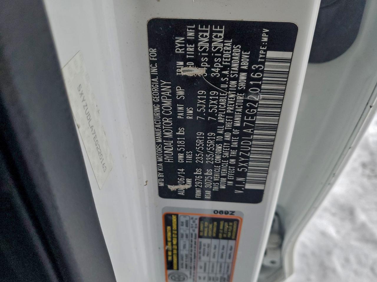 2014 Hyundai Santa Fe Sport VIN: 5XYZUDLA7EG220163 Lot: 95255905