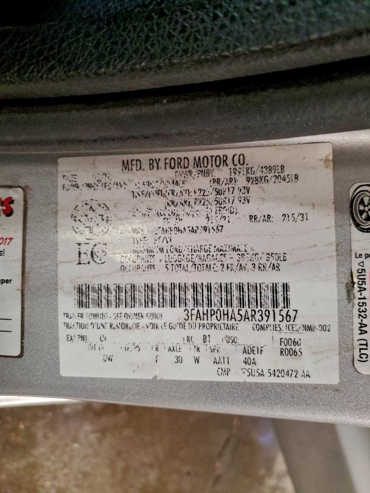 2010 Ford Fusion Se VIN: 3FAHP0HA5AR391567 Lot: 95770965