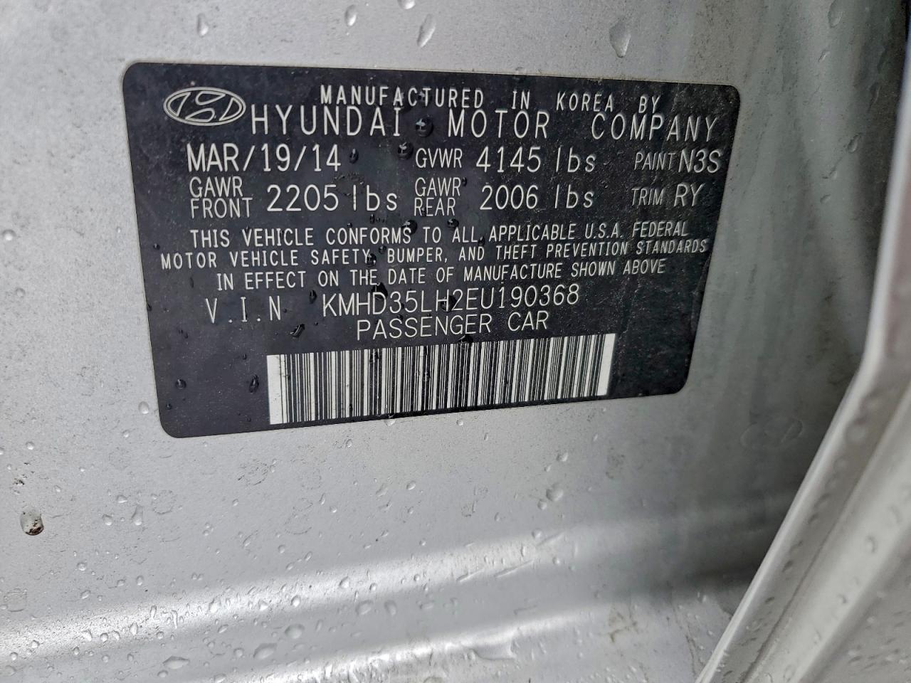 2014 Hyundai Elantra Gt VIN: KMHD35LH2EU190368 Lot: 95514485