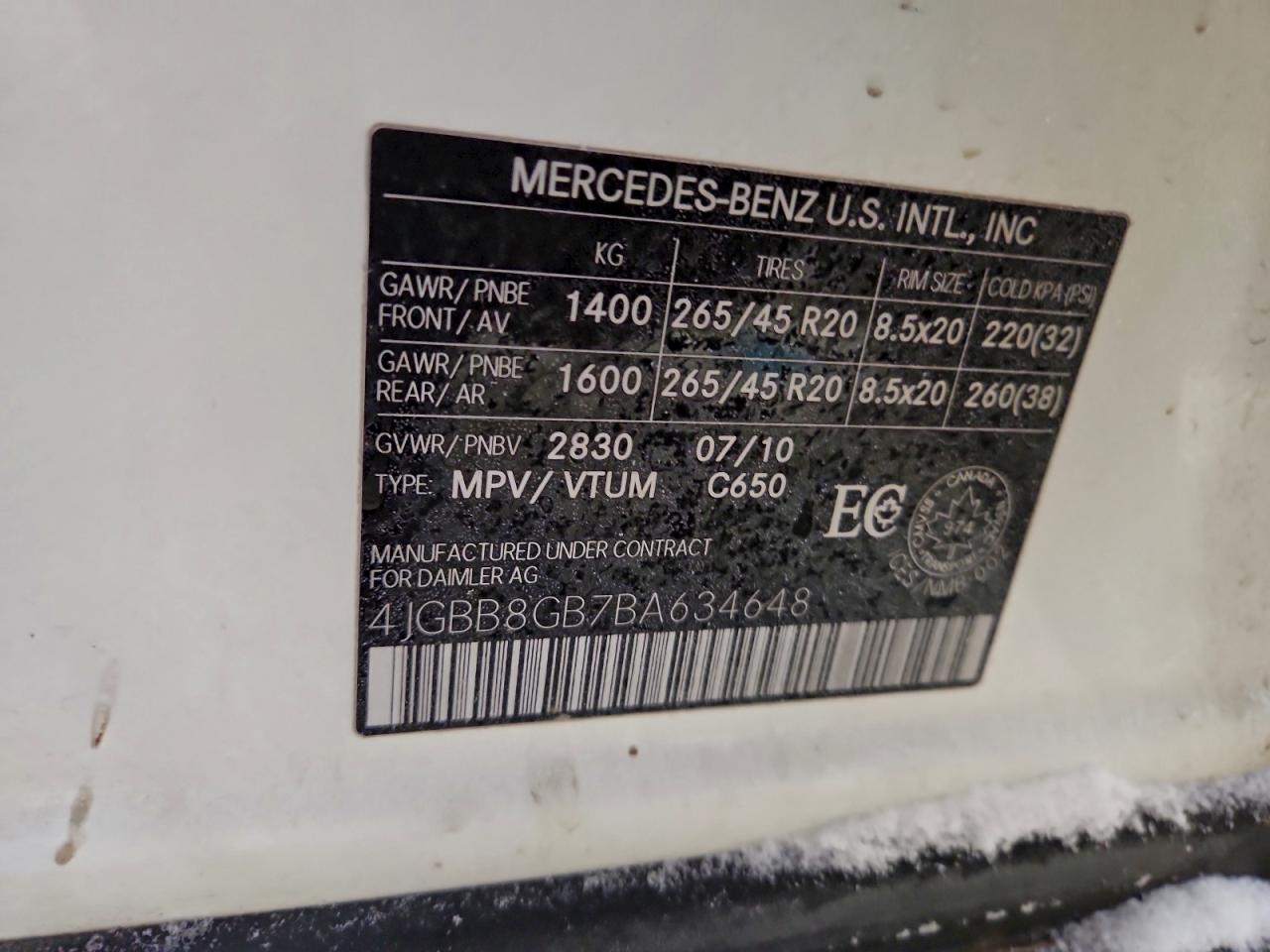 2011 Mercedes-Benz Ml 350 4Matic VIN: 4JGBB8GB7BA634648 Lot: 95940705