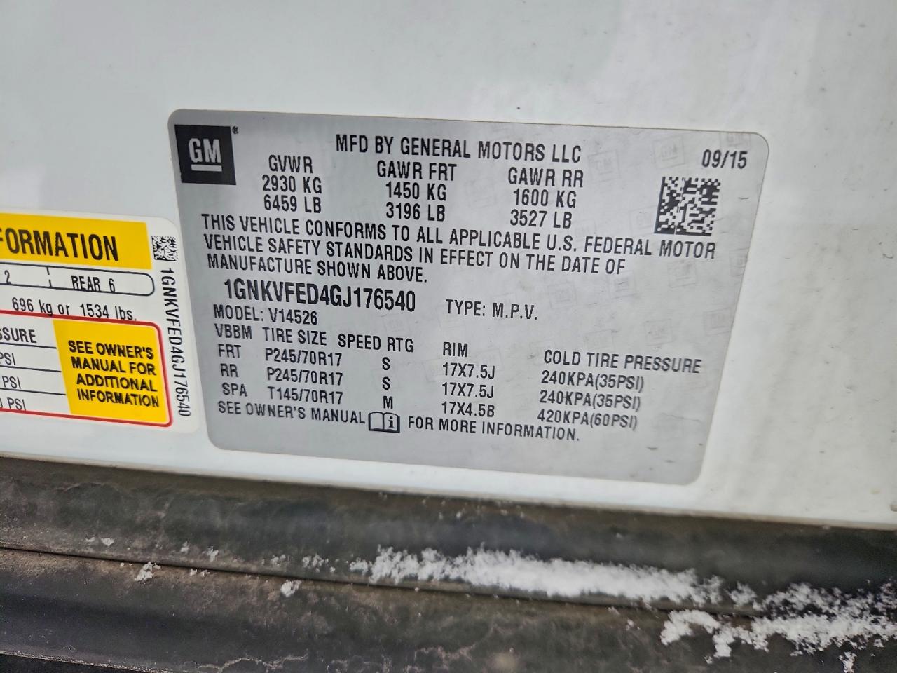 2016 Chevrolet Traverse Ls VIN: 1GNKVFED4GJ176540 Lot: 94100315