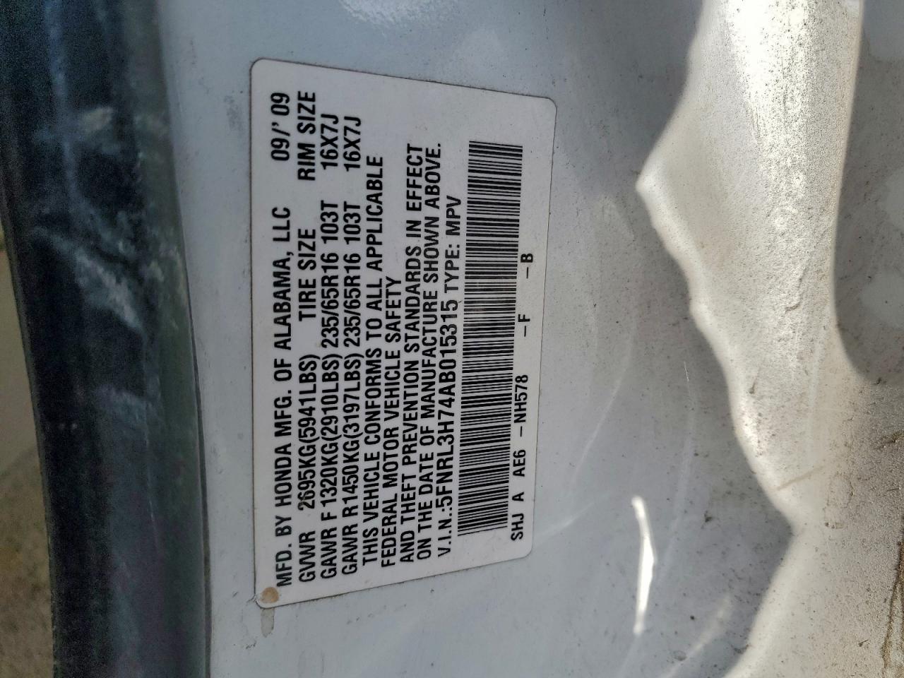 2010 Honda Odyssey Exl VIN: 5FNRL3H74AB015315 Lot: 92851685