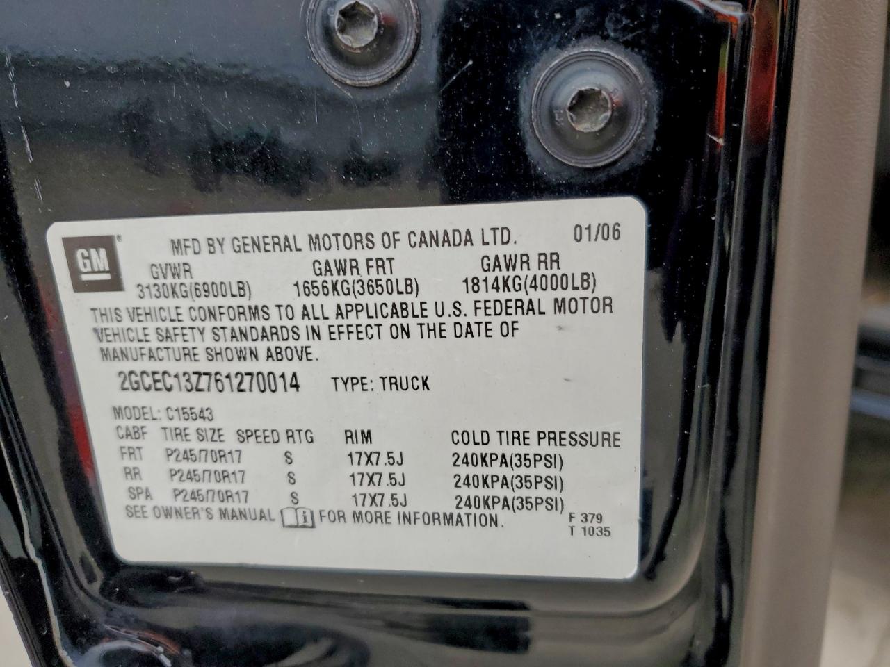 2006 Chevrolet Silverado C1500 VIN: 2GCEC13Z761270014 Lot: 94233395