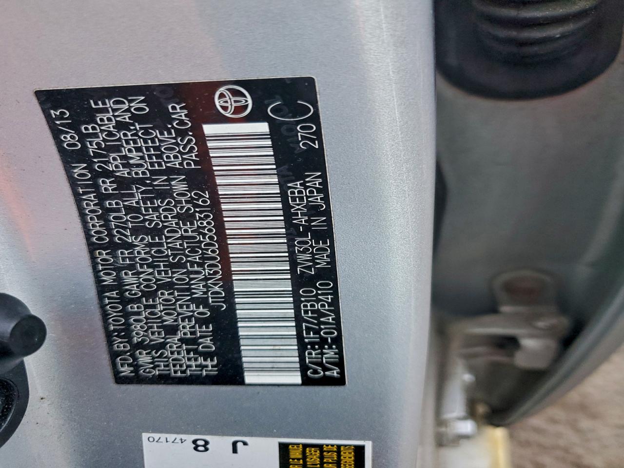 2013 Toyota Prius VIN: JTDKN3DU6D5683162 Lot: 94594355