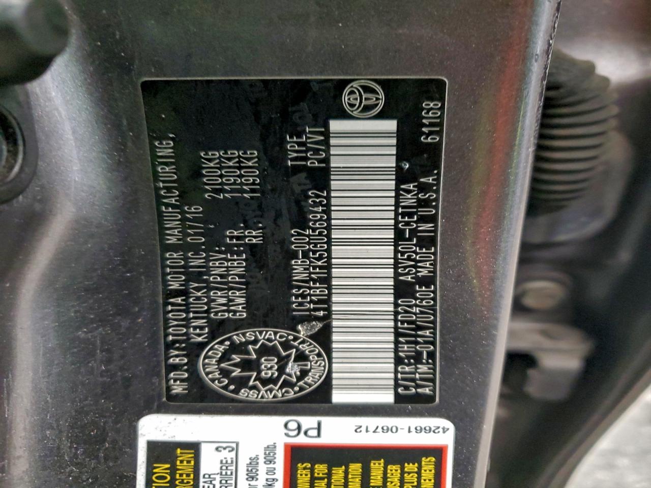 2016 Toyota Camry Le VIN: 4T1BF1FK5GU569432 Lot: 95855035