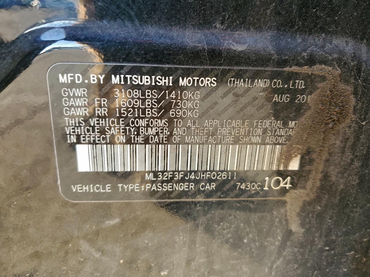 2018 Mitsubishi Mirage G4 Es VIN: ML32F3FJ4JHF02611 Lot: 96025605