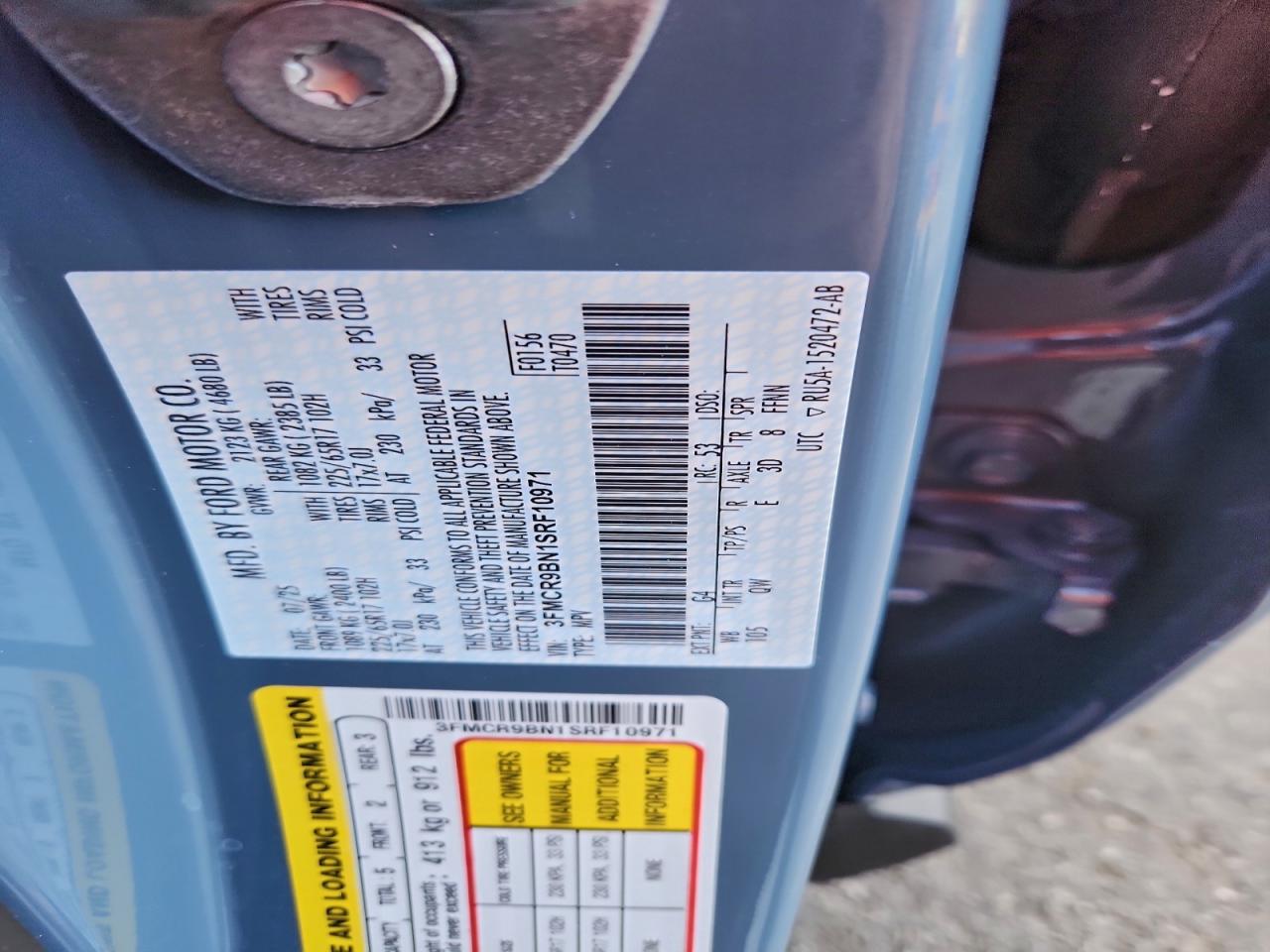 2025 Ford Bronco Sport Big Bend VIN: 3FMCR9BN1SRF10971 Lot: 94347485